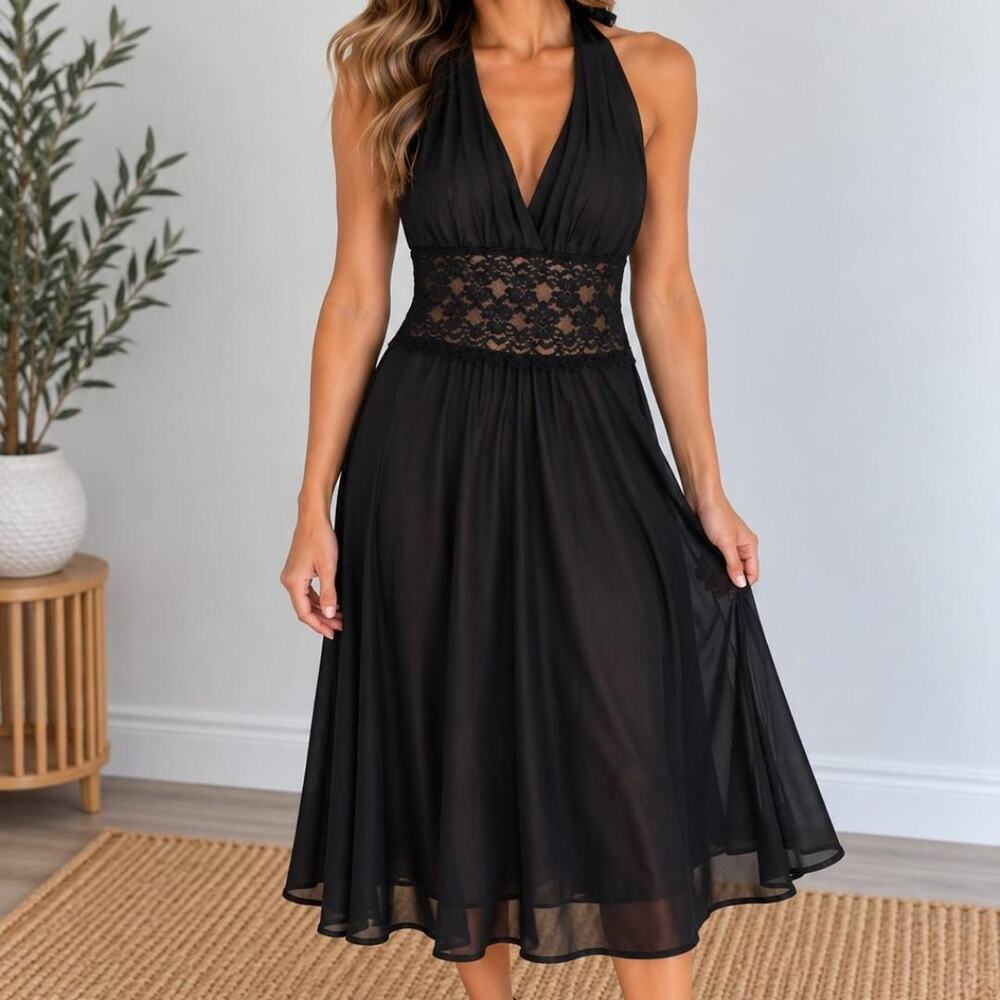 Connected Apparel black lace midi dress